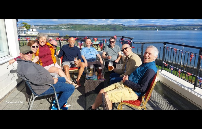 Group photo from Dunoon 2025 with Colin, Kate, Nina, Tom, Alan, Chris C, Alistair, Lee and Michael